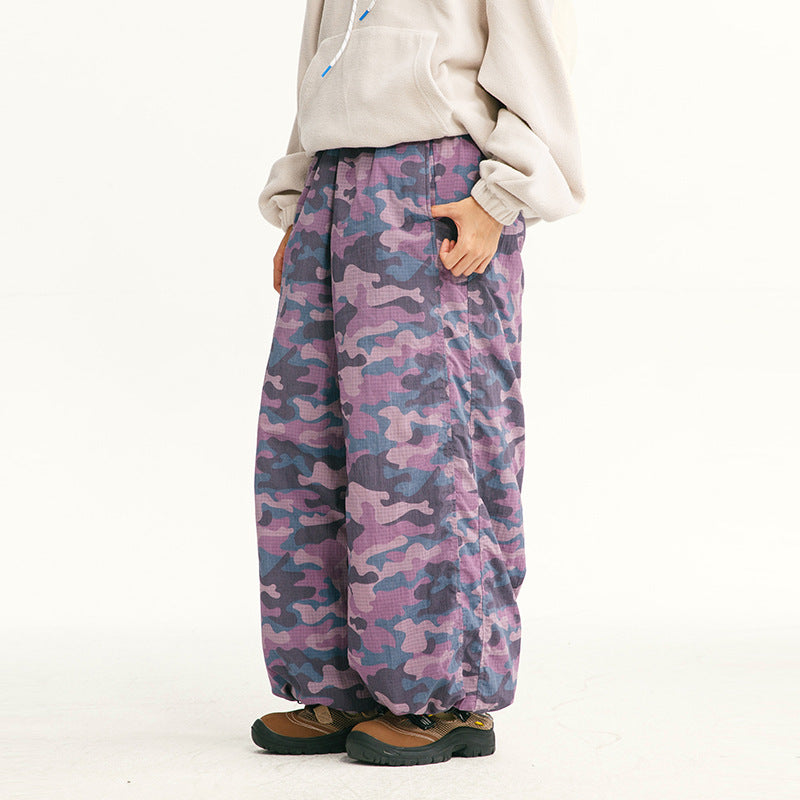 Herren Locker geschnittene Ripstop-Freizeithose mit Camouflage-Muster und elastischem Kordelbund Nord Taschen