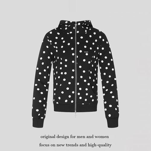 Damen Figurnahe Kapuzen‑Sweatjacke mit Punktmuster, Metall-Frontreißverschluss und Kängurutaschen Nord Taschen
