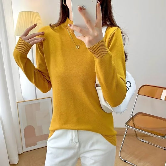 Damen Feiner Langarm-Feinstrickpullover mit schmalem Stehkragen und gerippten Bündchen Nord Taschen