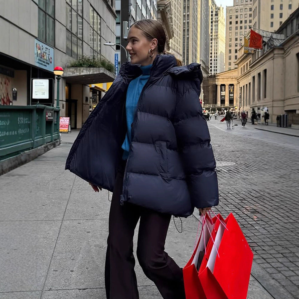 Damen Oversize Stepp-Pufferjacke mit abnehmbarer Kapuze und Zwei-Wege-Reißverschluss Nord Taschen