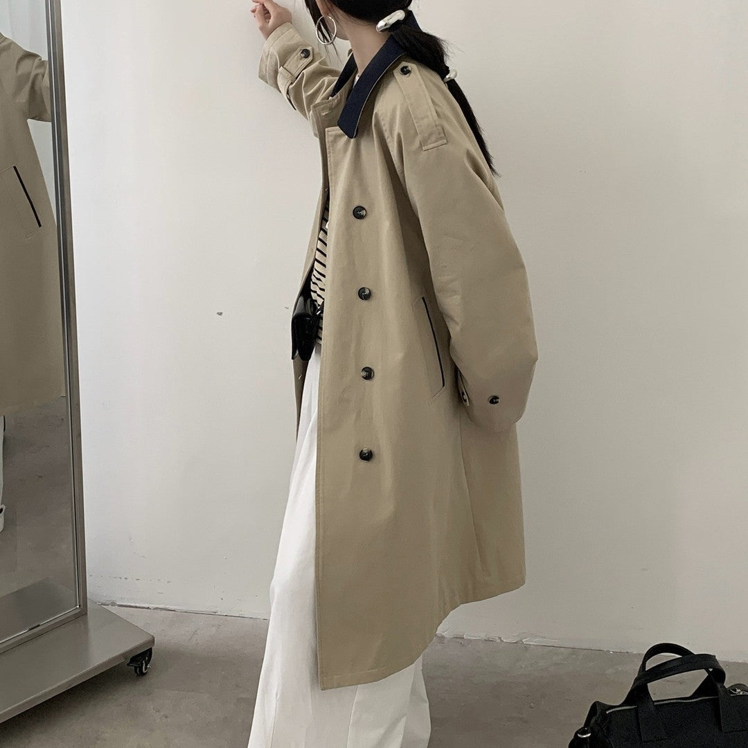 Damen Langer Wasserabweisender Trenchcoat mit Rückencape und Stehkragen Nord Taschen