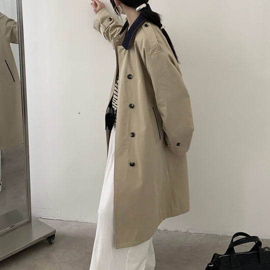 Damen Langer Wasserabweisender Trenchcoat mit Rückencape und Stehkragen Nord Taschen
