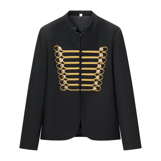Damen Militärinspirierter Kurzblazer mit Stehkragen und goldener Passementerie Nord Taschen