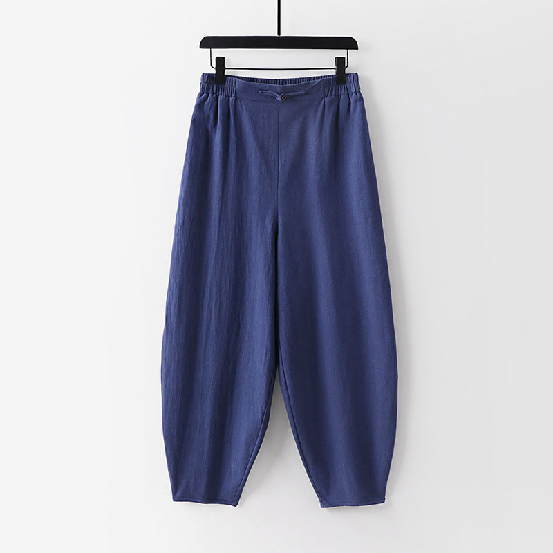 Damen Leichte Leinen-Haremshose mit elastischem Bund und schmal zulaufenden Knöcheln Nord Taschen