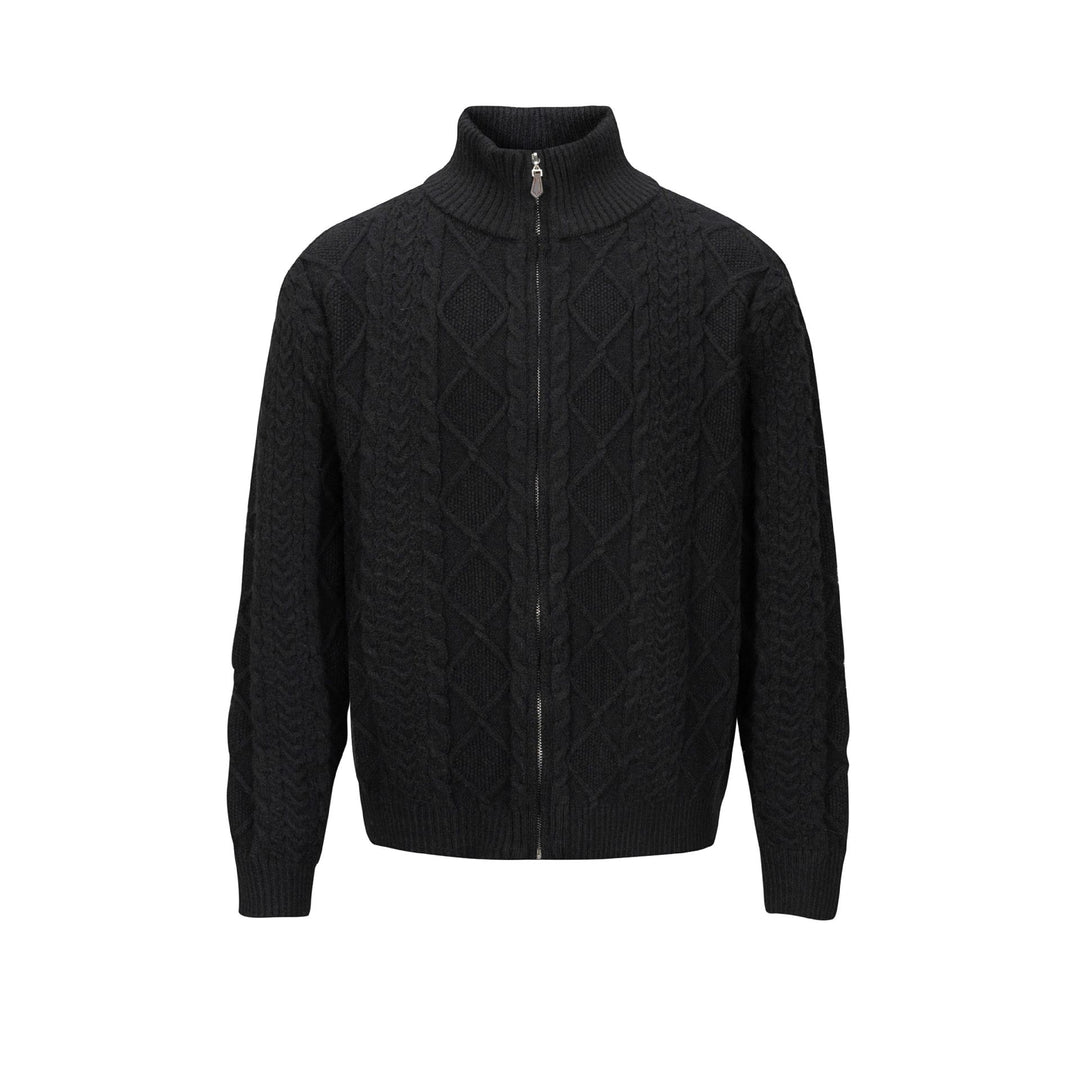 Herren Strick-Zipjacke mit Zopfmuster und hohem Stehkragen Nord Taschen
