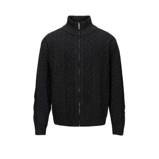 Herren Strick-Zipjacke mit Zopfmuster und hohem Stehkragen Nord Taschen