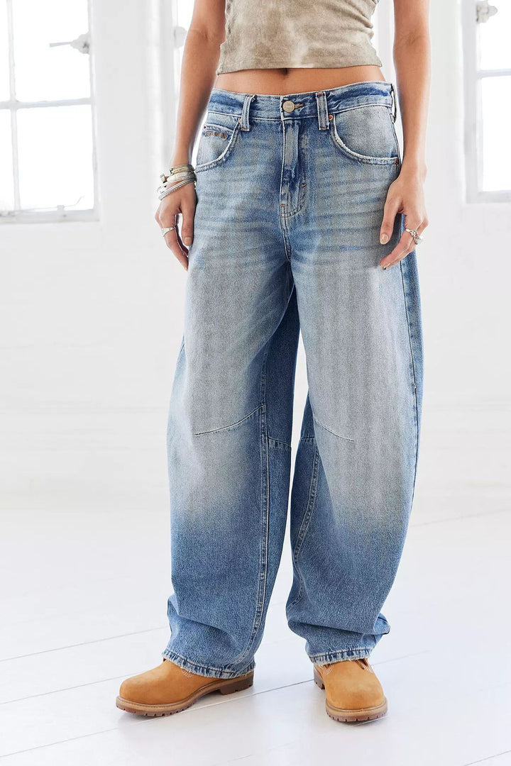 Damen weite tiefsitzende Baggy-Jeans mit Knie-Paneelen und entspannter Passform Nord Taschen
