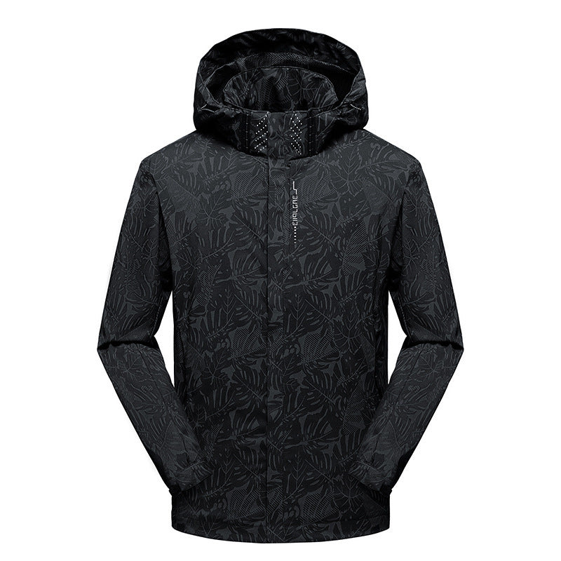 Herren leichte Kapuzen-Windjacke mit floralem Alloverprint, wasserabweisender Shell und elastischen Bündchen Nord Taschen