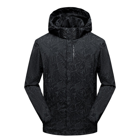 Herren leichte Kapuzen-Windjacke mit floralem Alloverprint, wasserabweisender Shell und elastischen Bündchen Nord Taschen