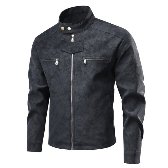 Herren Velourslederoptik-Bikerjacke mit Stehkragen, Brustreißverschlusstaschen & verdeckter Druckknopfblende Nord Taschen
