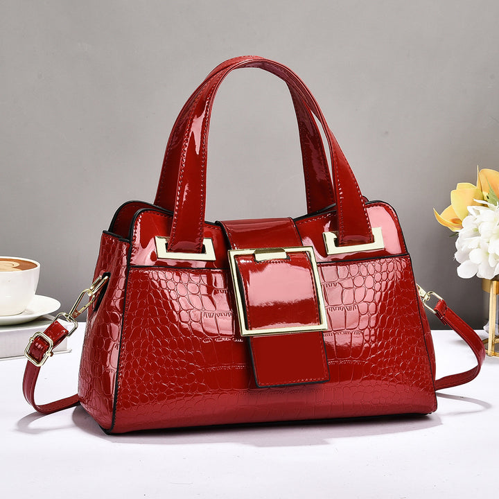 Damen Handtasche mit glänzender Krokodilprägung und eleganter Schnalle Nord Taschen