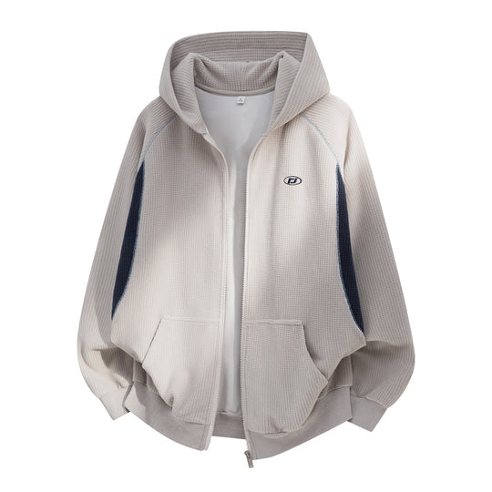 Unisex Oversize Waffelstrick-Kapuzenjacke mit durchgehendem Reißverschluss und Kängurutaschen Nord Taschen