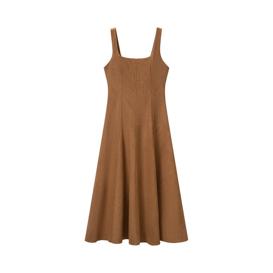 Damen A-Linien Midikleid aus Wildlederoptik mit eckigem Ausschnitt und Prinzessnähten Nord Taschen