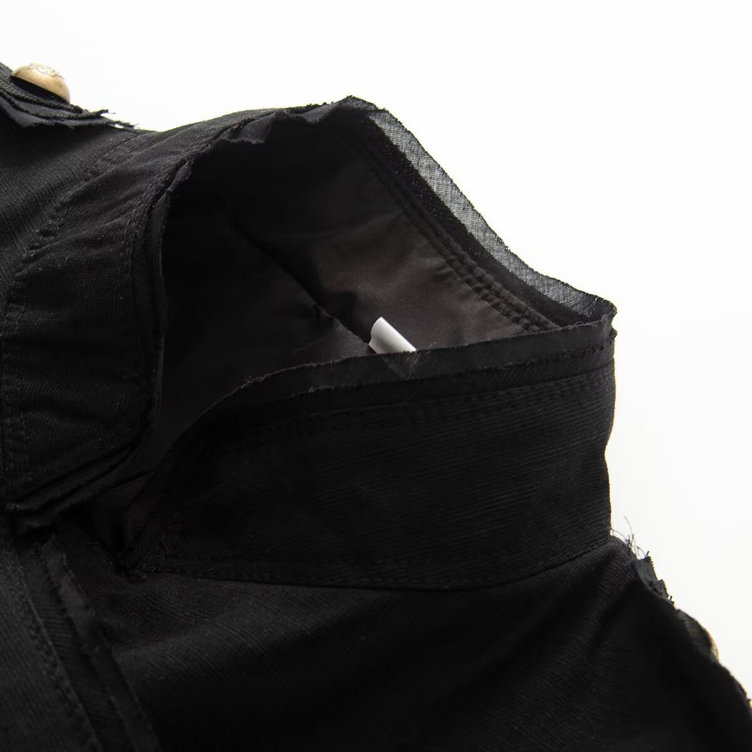 Damen Kurze Militärjacke mit Stehkragen und goldenen Zierknöpfen Nord Taschen