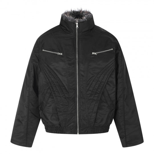 Herren Kurzjacke im Retro-Pufferstil mit hochschließendem Kunstfellkragen und dekorativer Wellensteppung Nord Taschen
