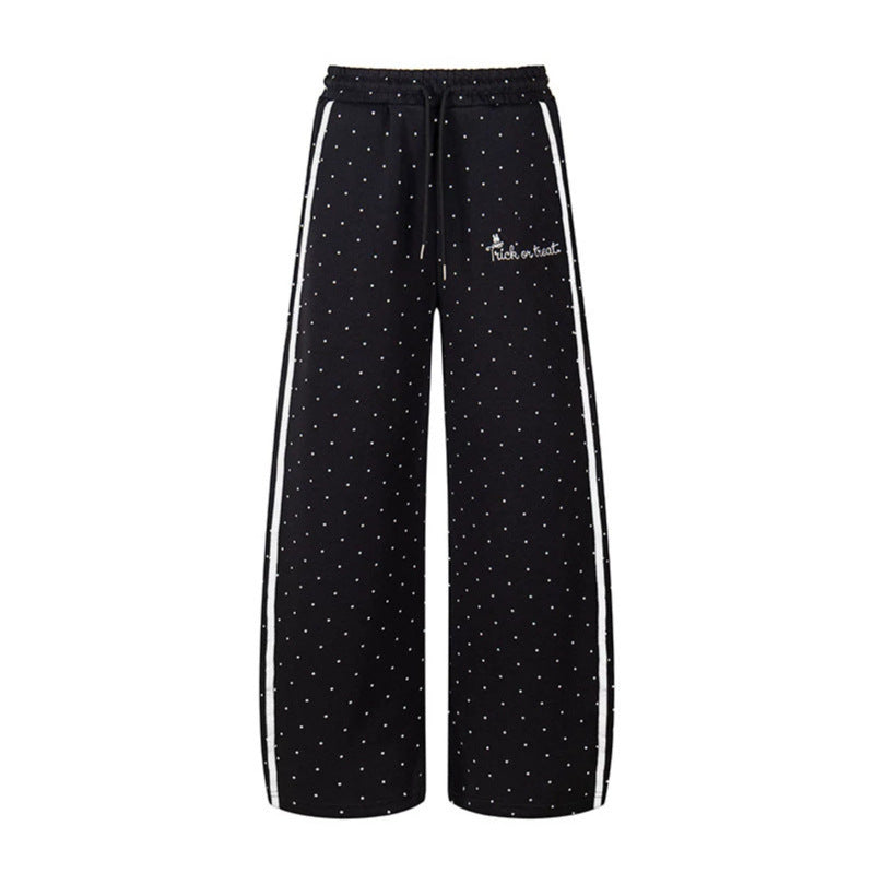 Damen Extraweite Palazzo-Sweathose im Polka-Dot-Design mit elastischem Komfortbund und seitlichen Kontraststreifen Nord Taschen