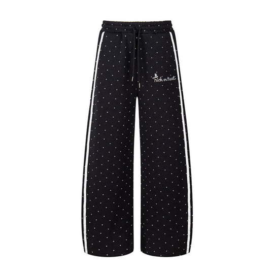 Damen Extraweite Palazzo-Sweathose im Polka-Dot-Design mit elastischem Komfortbund und seitlichen Kontraststreifen Nord Taschen