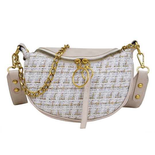 Damen modische Umhängertasche im Tweed-Look mit goldenen Akzenten Nord Taschen