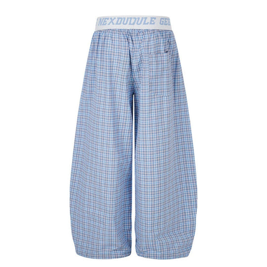 Damen Weite Karierte Lounge-Hose mit elastischem Logobund und Kordelzugsaum Nord Taschen