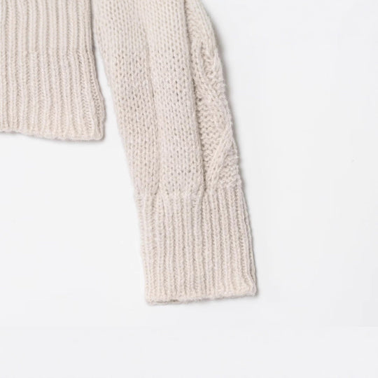 Damen Grobgestrickte Zopfstrick-Cardigan mit Stehkragen und Reißverschluss Nord Taschen