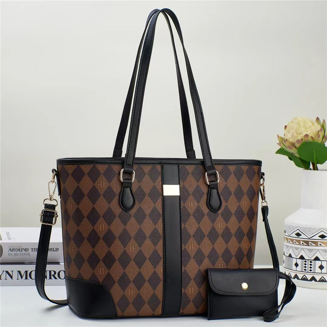 Damen praktische Tote-Handtasche mit stilvoller Karomusterung und abnehmbarer Mini-Clutch Nord Taschen