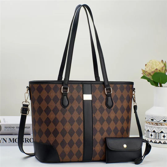 Damen praktische Tote-Handtasche mit stilvoller Karomusterung und abnehmbarer Mini-Clutch Nord Taschen
