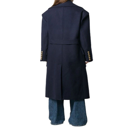 Damen Marineinspirierter Zweireiher-Longcoat aus Wollmix mit Oversize-Revers Nord Taschen