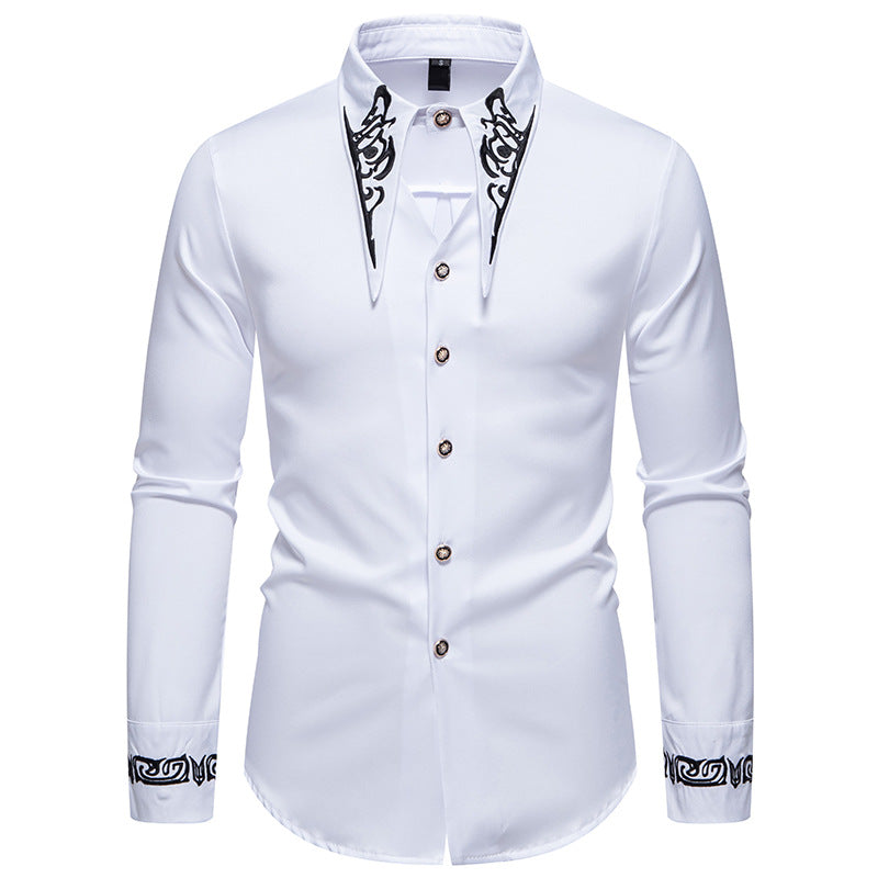 Herren Slim-Fit Business-Hemd mit Stickerei am Kragen und Manschetten Nord Taschen