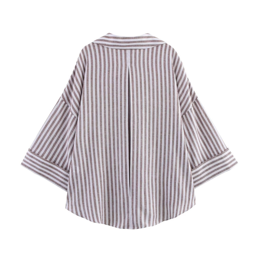 Damen Oversize-Hemdbluse mit vertikalem Streifenmuster und verlängertem Rücken Nord Taschen