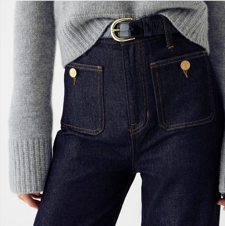 Damen High-Waist Wide-Leg-Jeans mit aufgesetzten Fronttaschen und weitem Bein Nord Taschen