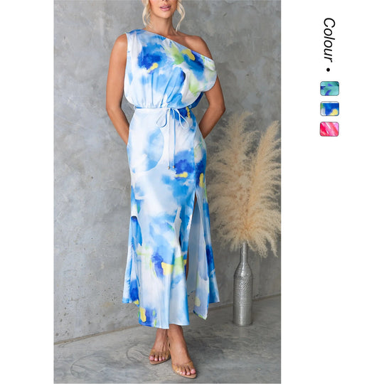 Damen Maxikleid mit asymmetrischem Design und fließendem Stoff