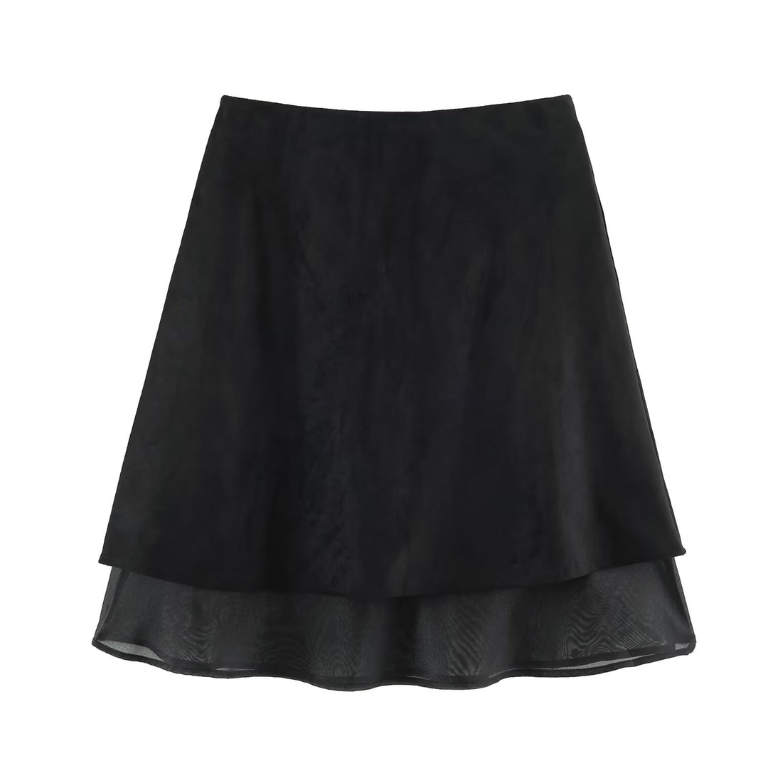 Damen A‑Linien Midirock mit Veloursoptik und Chiffon‑Volant Nord Taschen