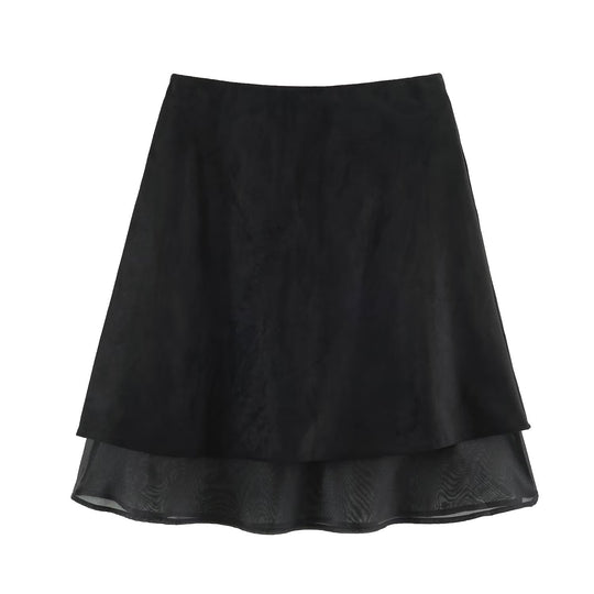 Damen A‑Linien Midirock mit Veloursoptik und Chiffon‑Volant Nord Taschen