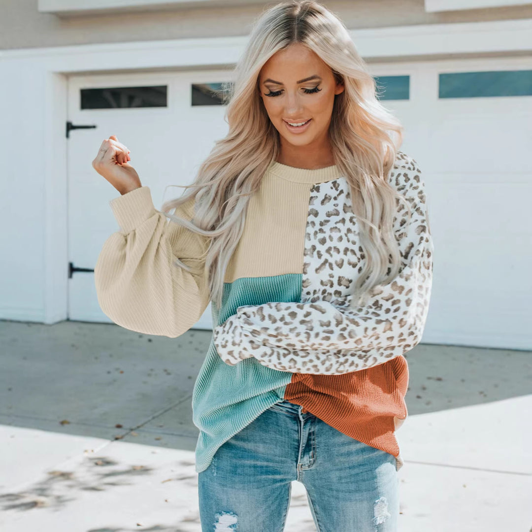 Damen Oversize-Patchwork-Pullover mit Animalprint und Strukturstrick Nord Taschen