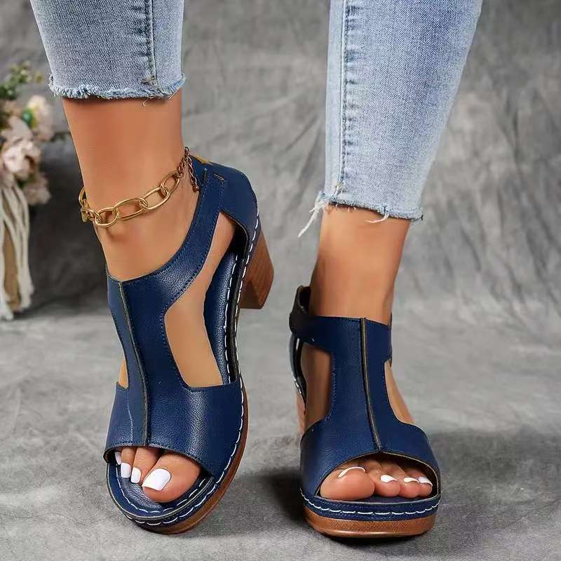Damen Offene Blockabsatzsandalen mit seitlicher Schnalle