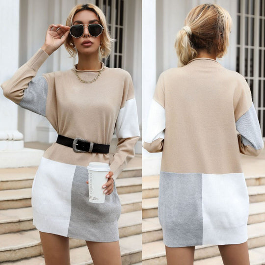 Damen Stilvolles Strickkleid mit Gürtel Nord Taschen