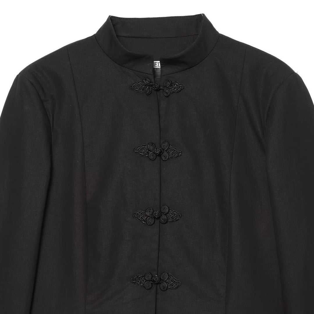 Damen Kurzjacke im Mandarin-Stil mit traditionellen Kordelknöpfen und schmaler Silhouette Nord Taschen