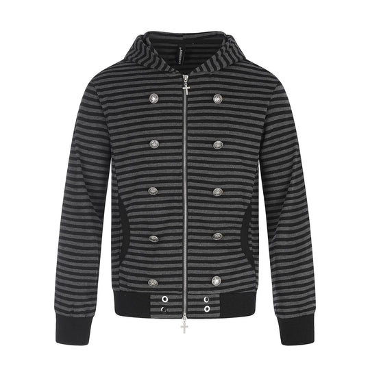 Herren Gestreifte Kapuzenjacke mit Doppelknopf-Optik, Rippenbündchen und Kreuz-Zipper Nord Taschen
