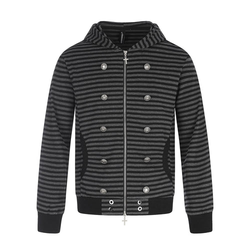 Herren Gestreifte Kapuzenjacke mit Doppelknopf-Optik, Rippenbündchen und Kreuz-Zipper Nord Taschen