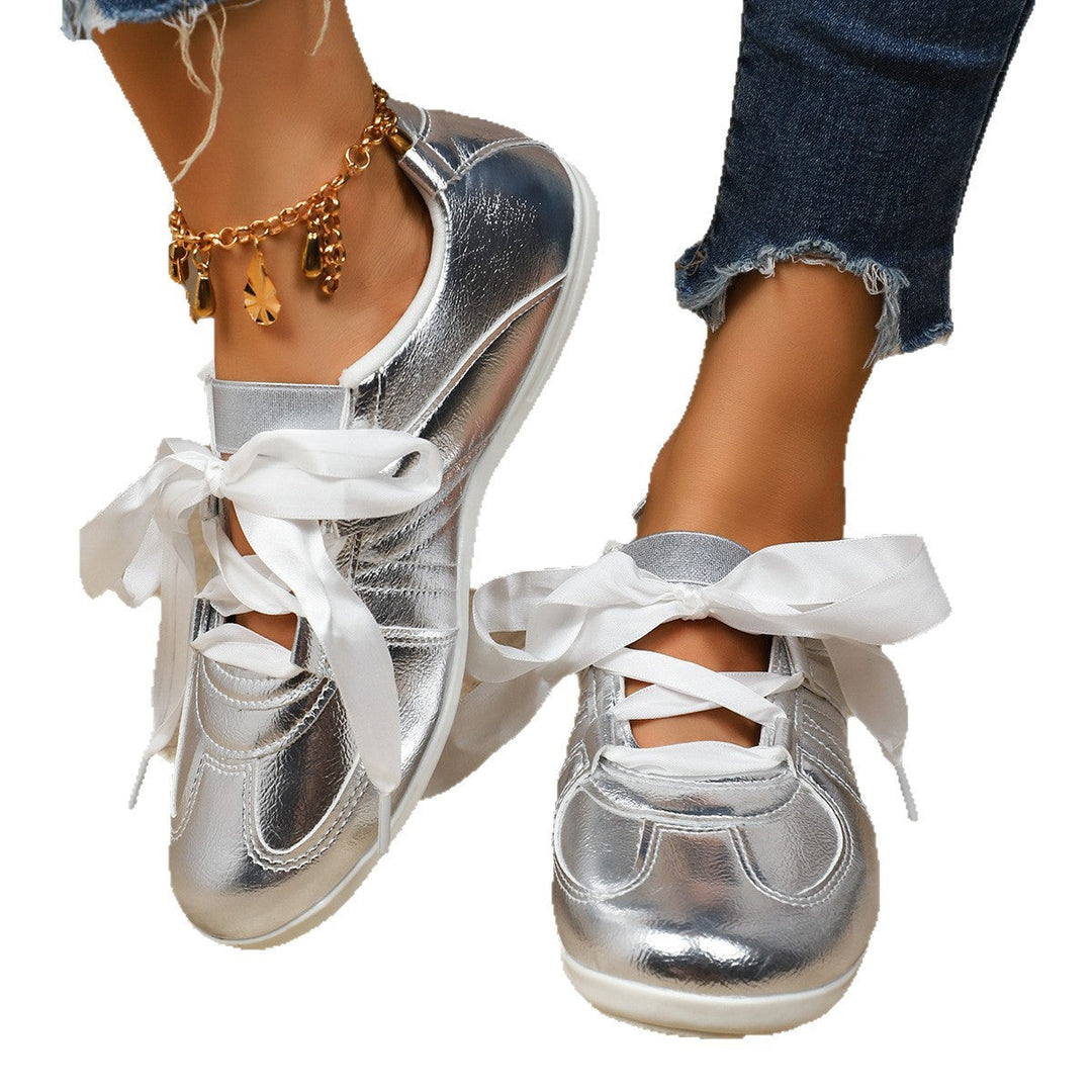 Damen Sportliche Sneaker mit glänzendem Metallic-Obermaterial und bequemer Schnürung