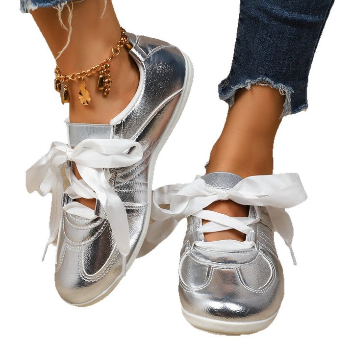 Damen Sportliche Sneaker mit glänzendem Metallic-Obermaterial und bequemer Schnürung