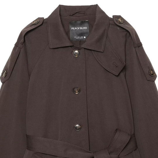 Damen Kurzer Trenchcape mit Taillengürtel, Epauletten und aufgesetzten Taschen Nord Taschen