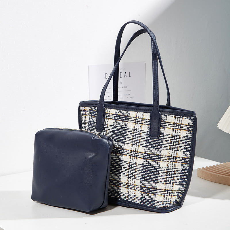 Damen Tragetasche mit elegantem Karomuster und praktischem Innenbeutel Nord Taschen