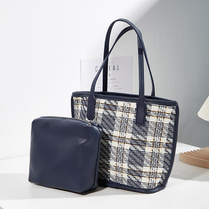 Damen Tragetasche mit elegantem Karomuster und praktischem Innenbeutel Nord Taschen