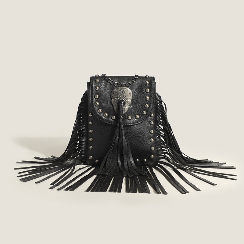 Damen Vintage Umhängetasche mit fransenbesetztem Design Nord Taschen