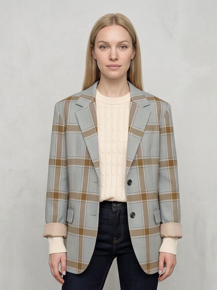 Damen Oversize-Karoblazer im Glencheck mit kastiger Silhouette und fallendem Revers Nord Taschen