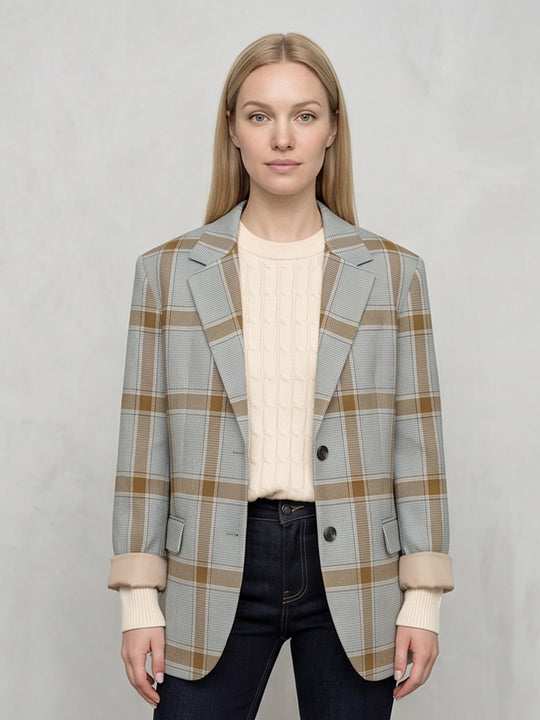 Damen Oversize-Karoblazer im Glencheck mit kastiger Silhouette und fallendem Revers Nord Taschen