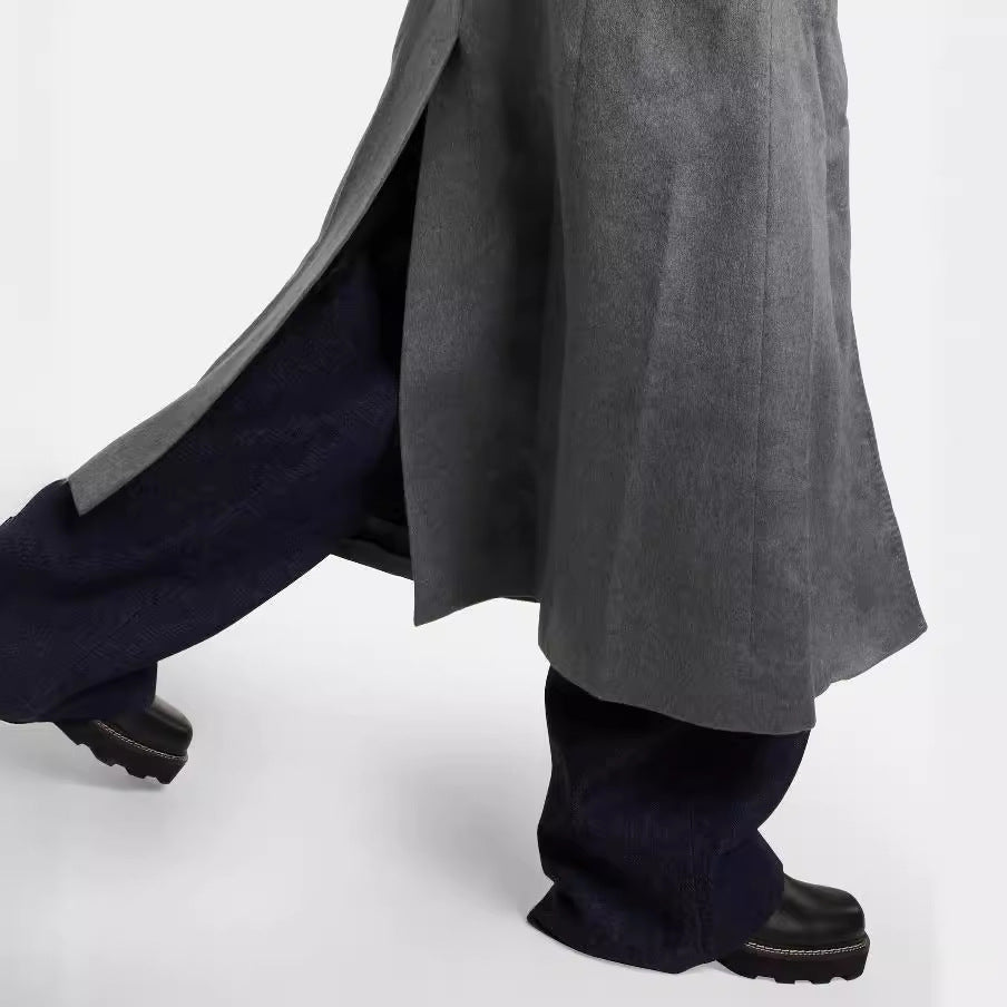 Damen Bodenlanger Zweireihiger Mantel im Vintage-Tailoring mit breitem Schalkragen Nord Taschen