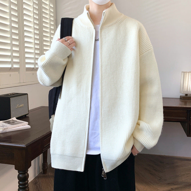Herren Oversized Strick‑Zipjacke mit hohem Stehkragen und feiner Rippstruktur Nord Taschen