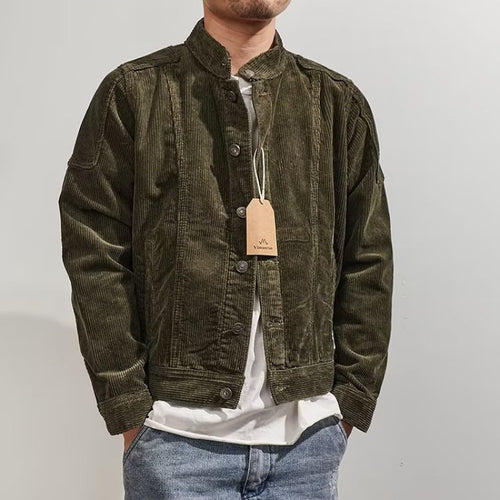 Herren Kurz geschnittene Kordjacke im Worker‑Style mit Stehkragen und Druckknopfleiste Nord Taschen
